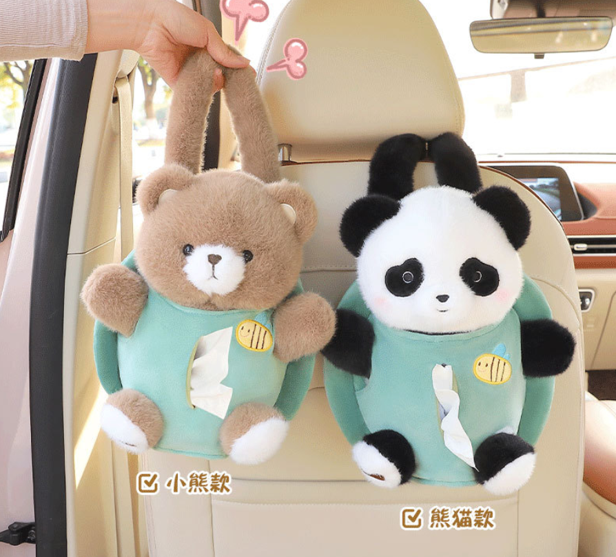 创意车载纸巾盒汽车可爱卡通抽纸盒挂式米朵熊装饰品车用纸巾挂袋